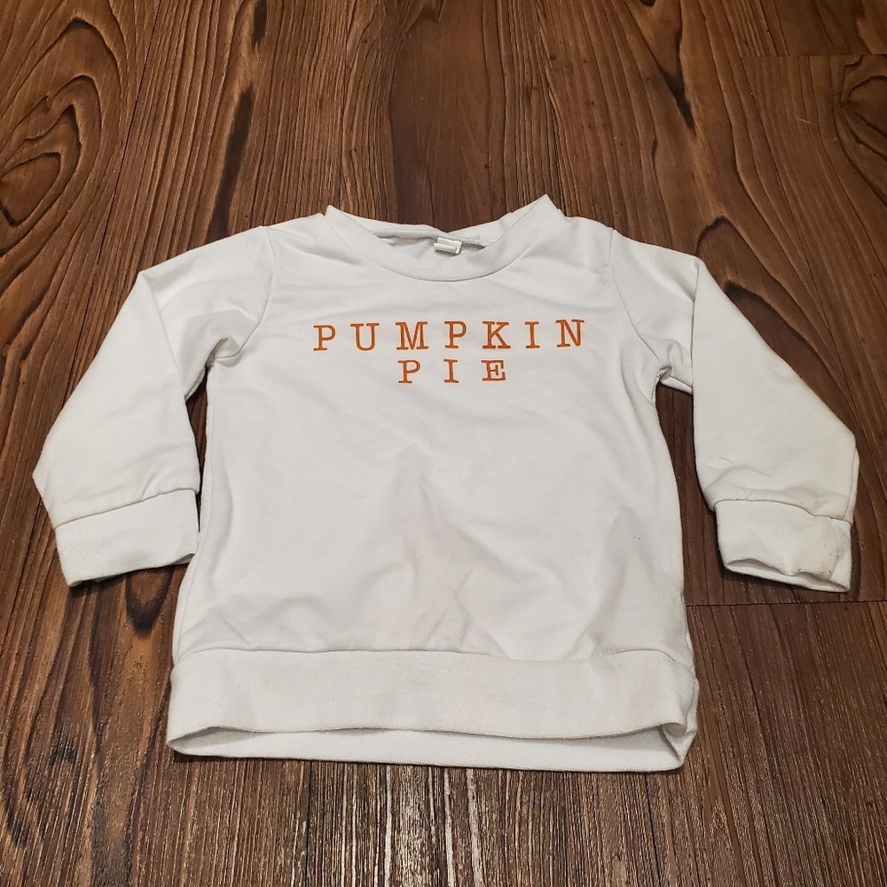 White Crew Neck Sweatshirt Pumpkin Pie Orange Graphic Long Sleeve Top Cotton 18M